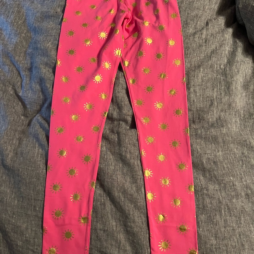 Boden Bright Pink Leggings with Gold Sun Patterns